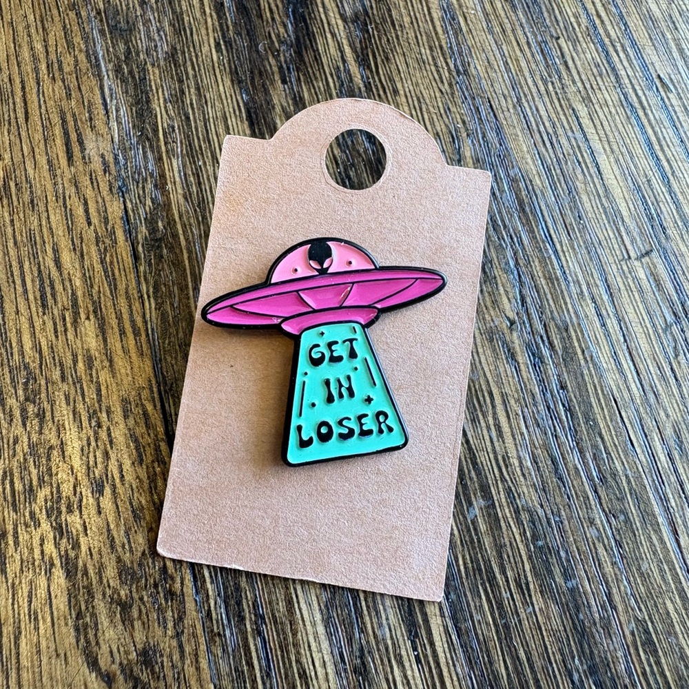 Alien Spaceship Kids Pin - Pink and Green